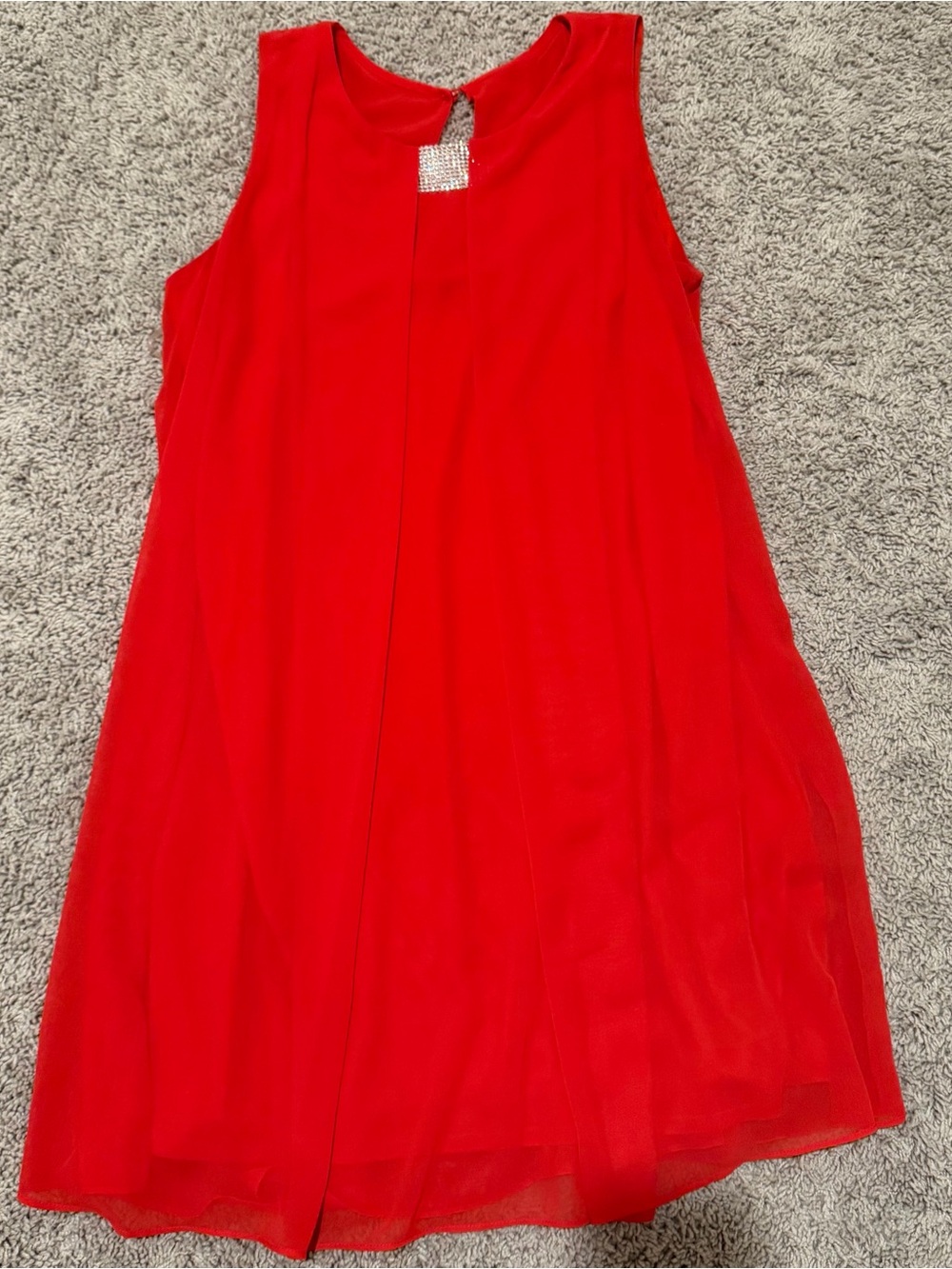 MSK Red Sleeveless Dress with Rhinestone Neck Accent